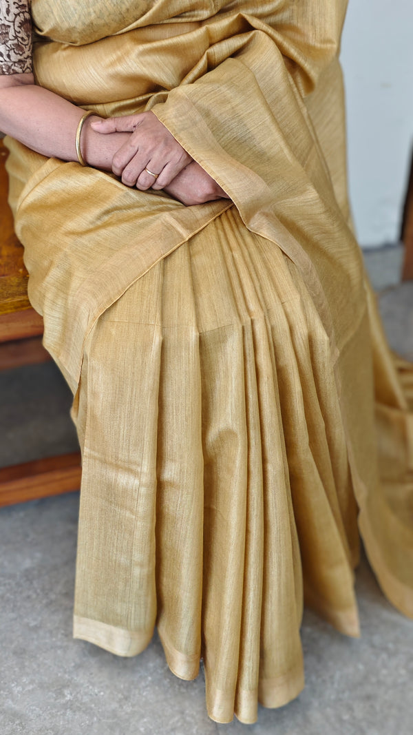 Golden beige viscose tussar saree