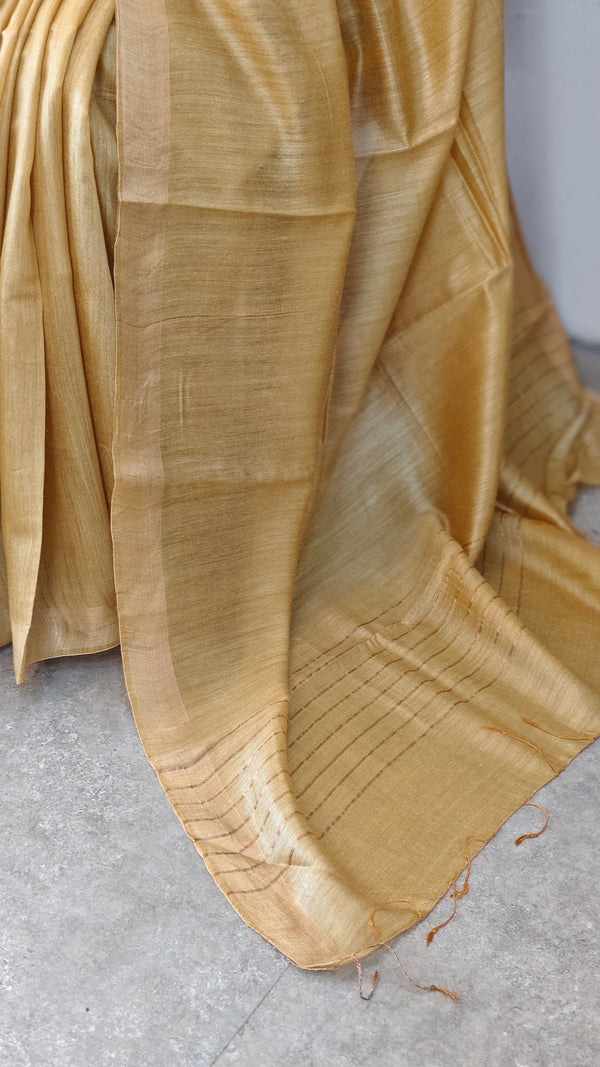 Golden beige viscose tussar saree