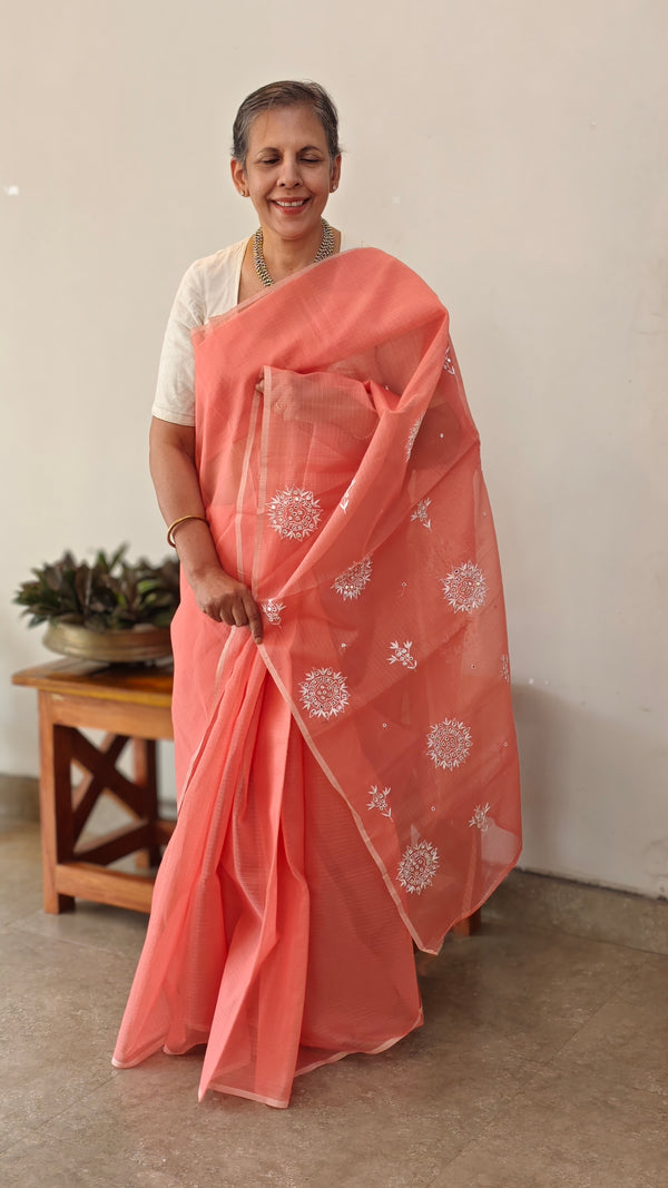 Peach net kota saree