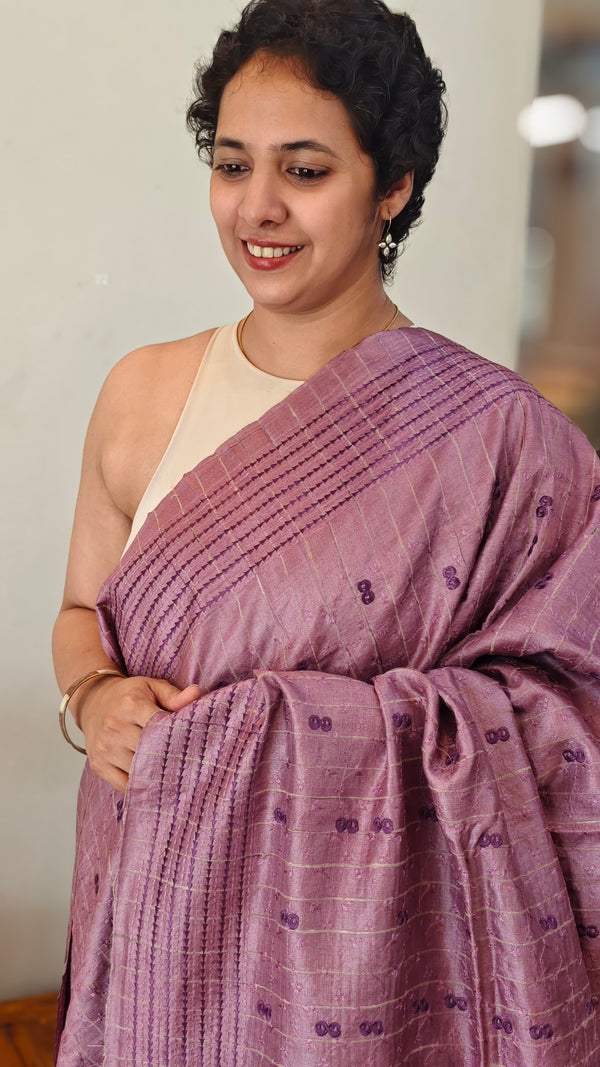 Lavender embroidered tussar silk saree - TBR10