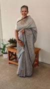Grey block printed net kota saree