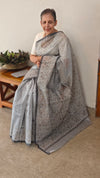 Grey block printed net kota saree