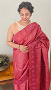 Maroon desi tussar silk saree with cross stitch embroidery - GY349