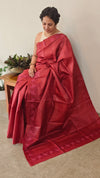 Maroon desi tussar silk saree with cross stitch embroidery - GY349