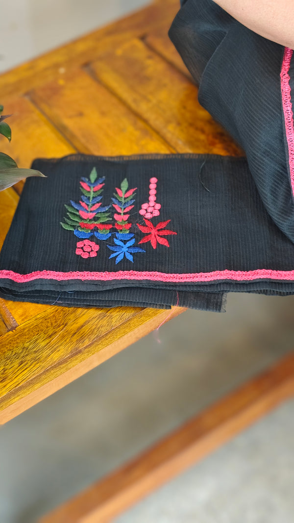 Black super net kota embroidered saree