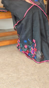 Black super net kota embroidered saree