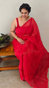 Crimson red kota saree with crochet