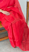 Crimson red kota saree with crochet