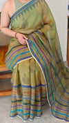 Olive green kota silk saree