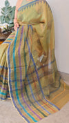 Olive green kota silk saree
