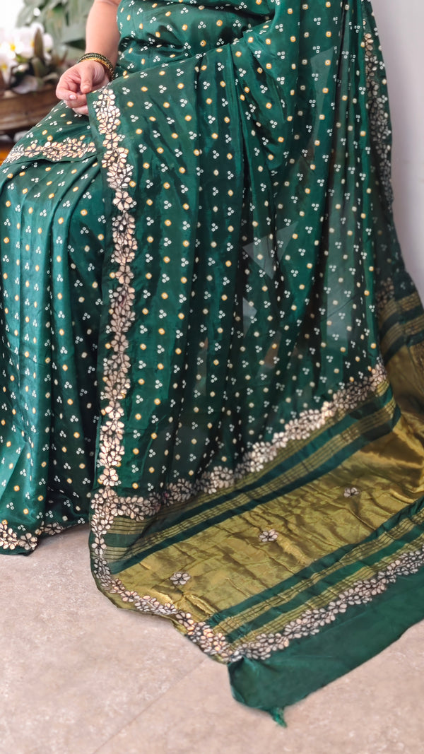 Dark green semi modal bandini saree - AWR12
