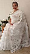 Pearl white organdy applique saree