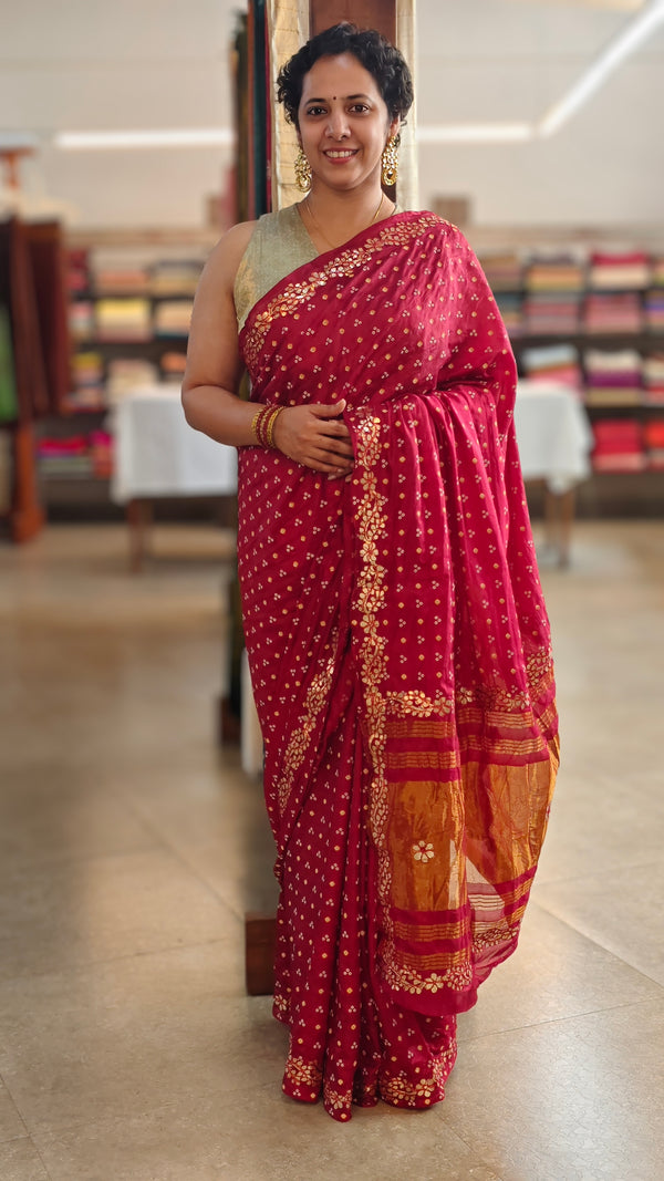Red semi modal saree with bandini - AWR12