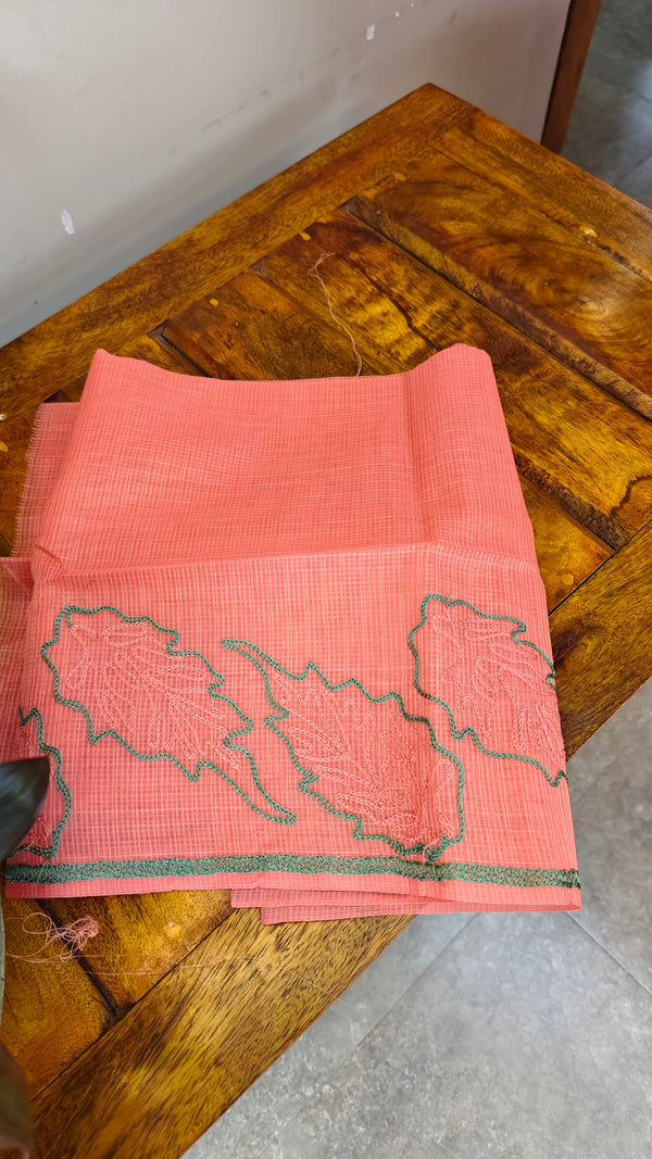 Peach Orange net kota saree