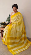 Yellow shibori printed mal cotton saree