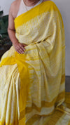 Yellow shibori printed mal cotton saree