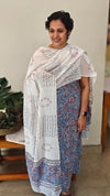 Blue block printed cotton suit