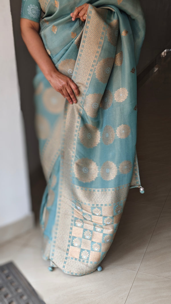 Teal green banarasi silk saree