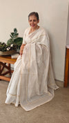 Off white and gold block printed chanderi saree