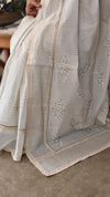 Off white and gold block printed chanderi saree