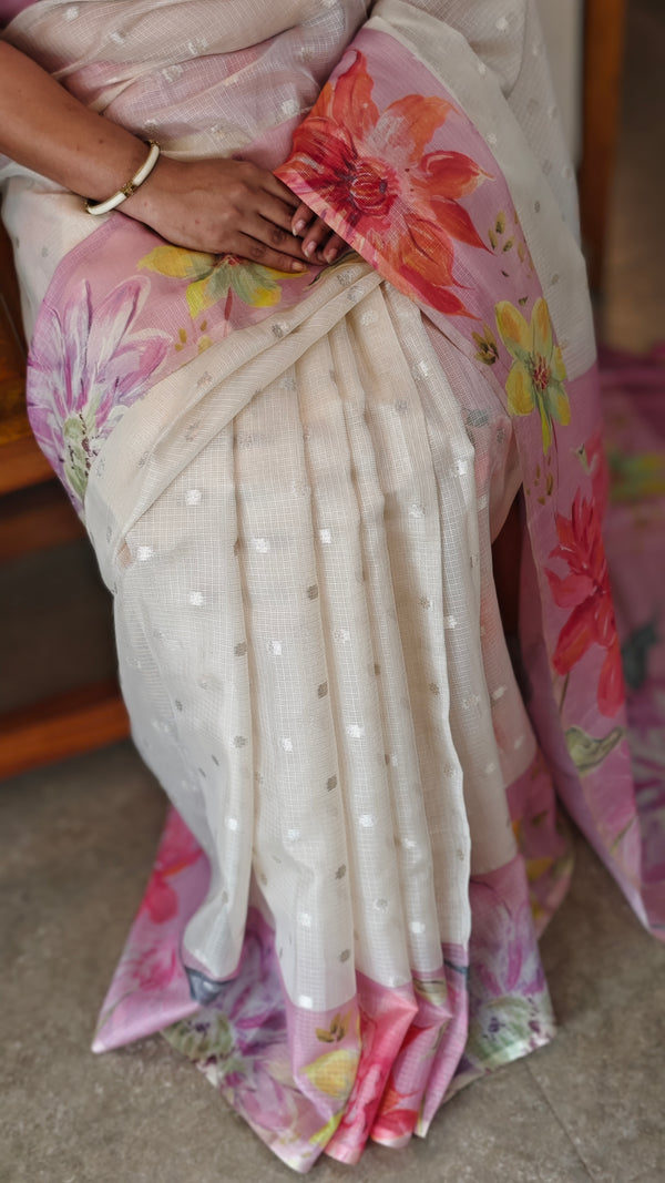 Off white silky kota saree