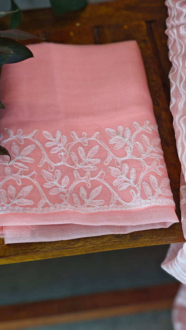 Blush pink organza saree - 5912