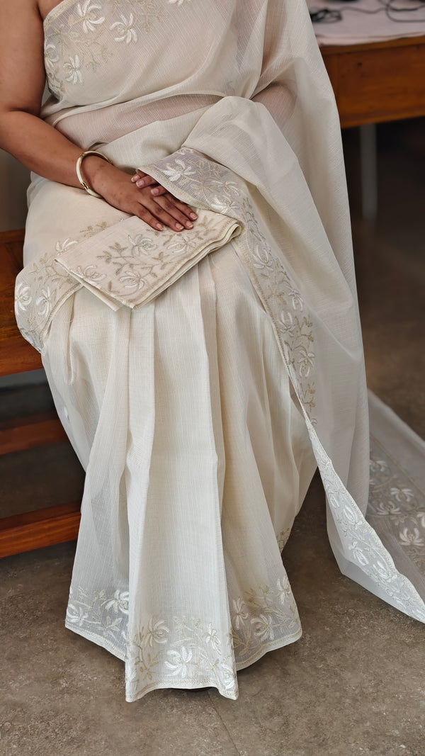 Pearl white net kota saree