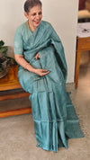 Dark turquoise tussar silk saree