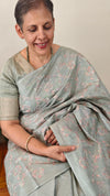 H149 - Teal embroidered tussar silk saree