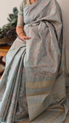 H149 - Teal embroidered tussar silk saree