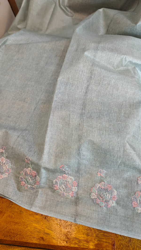 H149 - Teal embroidered tussar silk saree