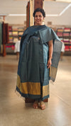 Bluish grey tussar silk suit with zari patta - EN08