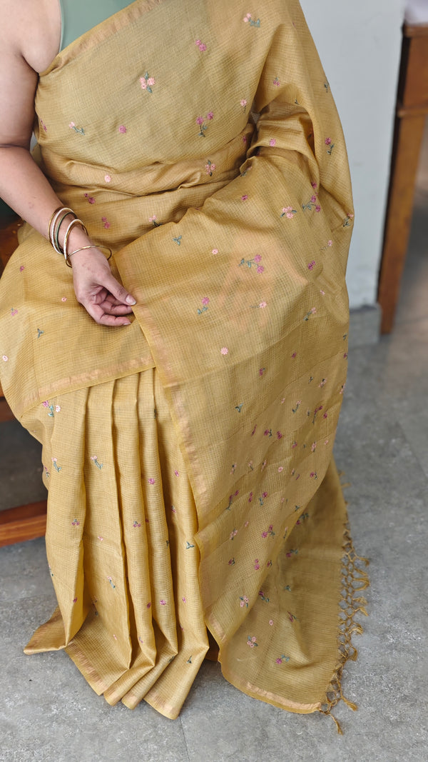 Mustard embroidered silk saree - T201
