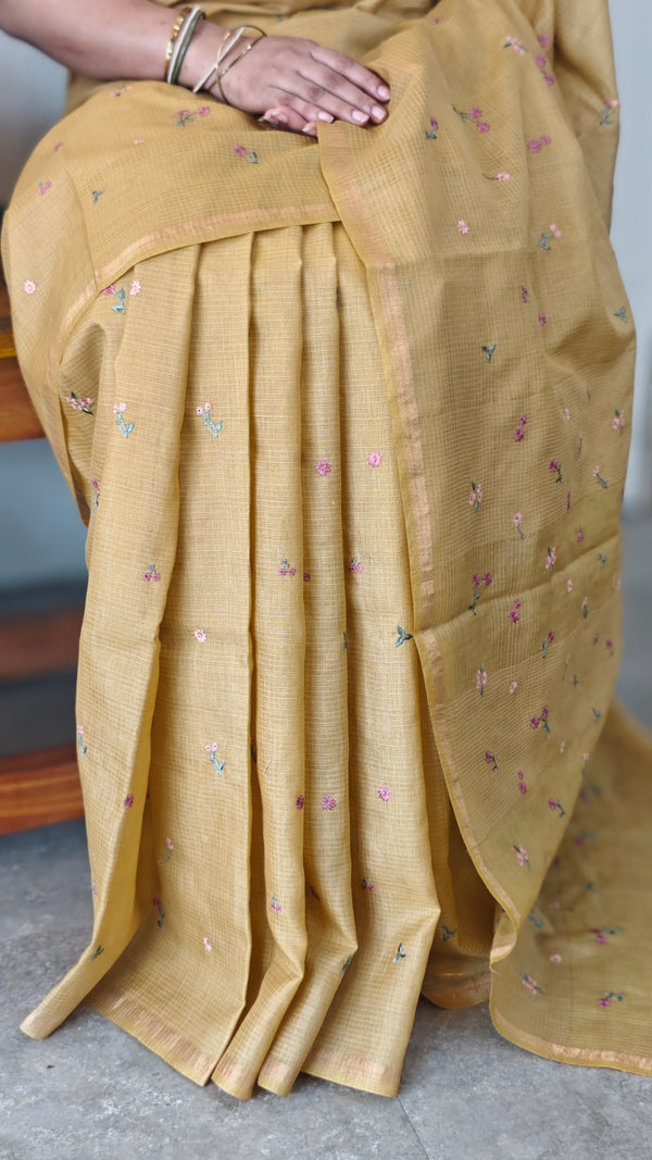 Mustard embroidered silk saree - T201