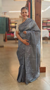 Grey embroidered tussar silk saree