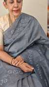 Grey embroidered tussar silk saree