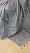 Grey embroidered tussar silk saree
