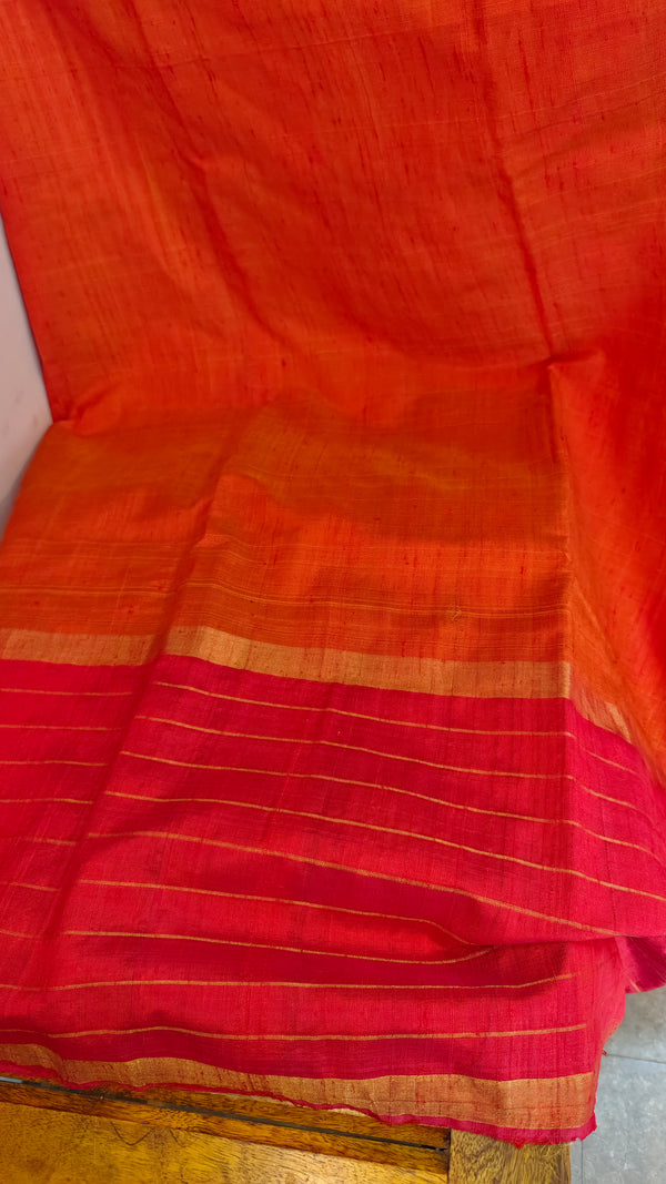 Yellow and red raw silk saree