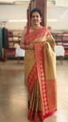Beige and red banarasi silk saree