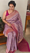 Lavender and pink georgette banarasi silk saree