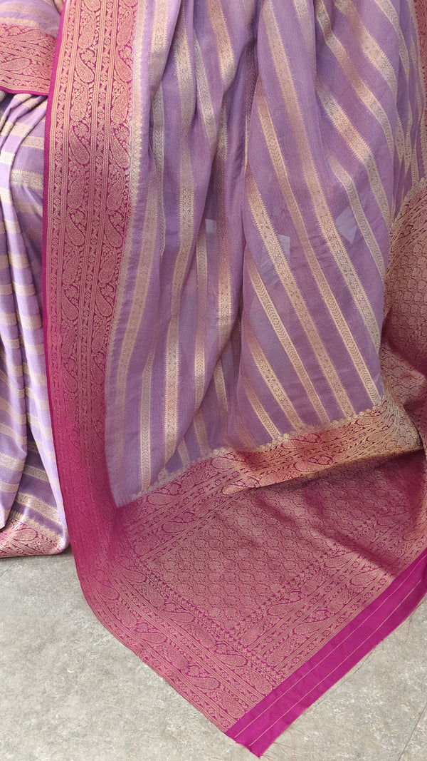 Lavender and pink georgette banarasi silk saree