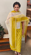 Mustard and white cotton salwar suit