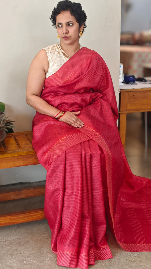 Red tussar silk saree