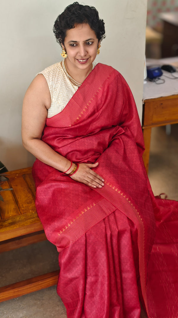 Red tussar silk saree