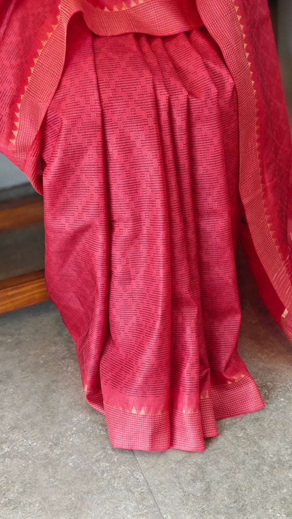 Red tussar silk saree