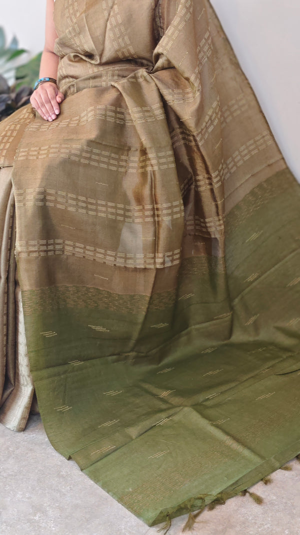 Olive green tussar silk saree - 71DG
