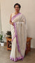 Off white and lavender tussar silk saree