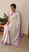 Off white and lavender tussar silk saree