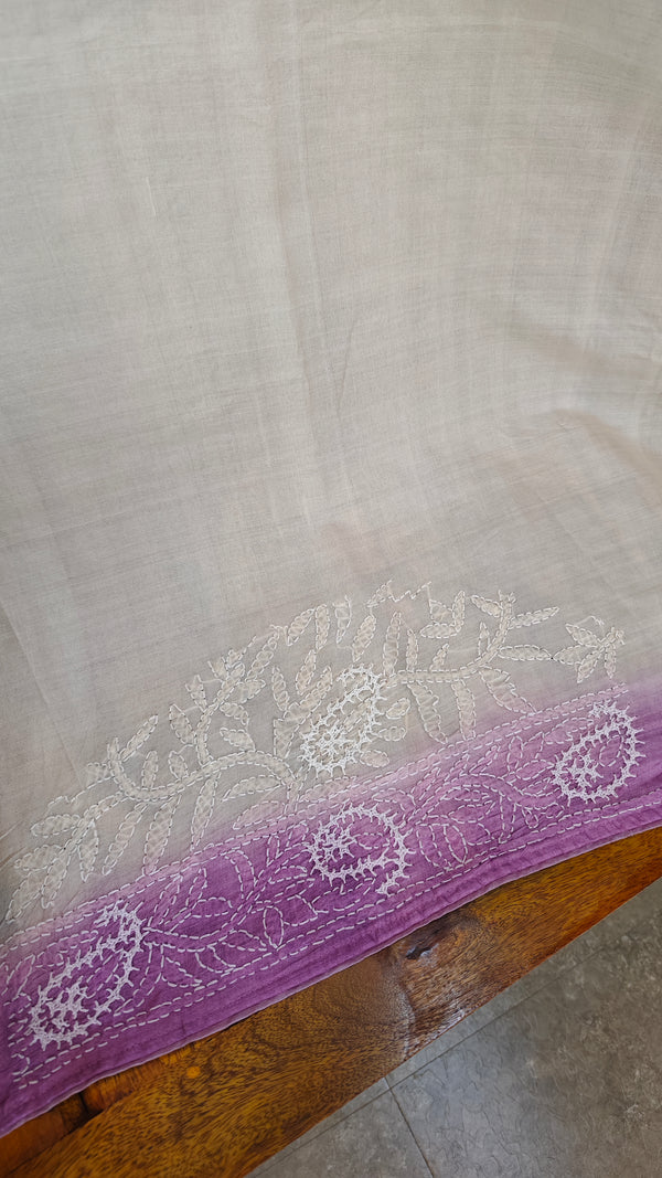 Off white and lavender tussar silk saree