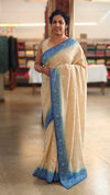 Off white and blue desi tussar silk saree